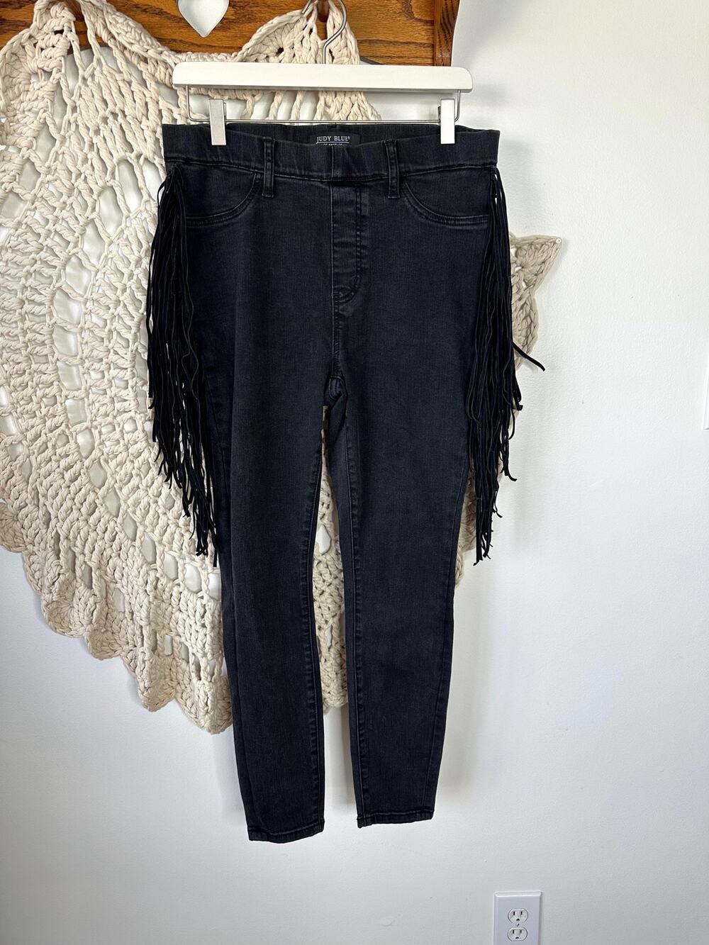 Judy Blue High Rise Skinny Western Fringe Jeans In Black Size 11/30